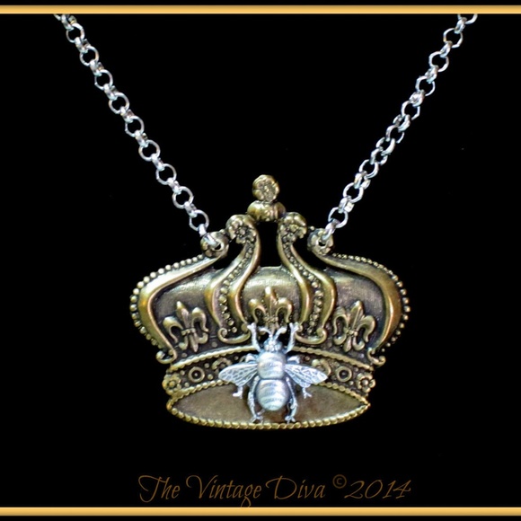 The Vintage Diva Jewelry - Royal Crown Queen Bee Save the Bees Necklace